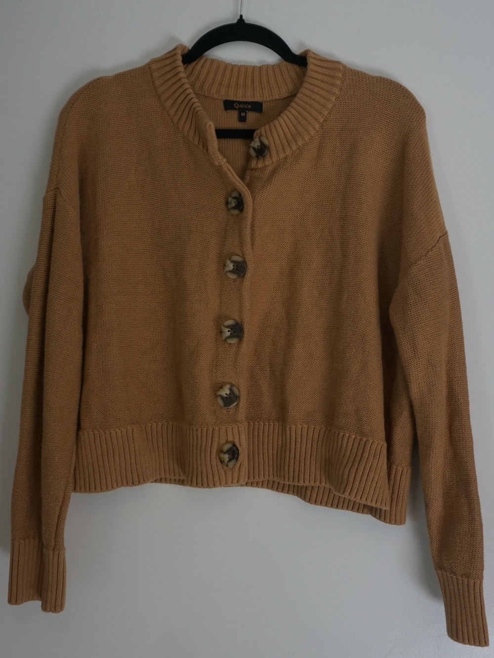 Quince Women's Camel Brown Button-Front Knit Cardigan - Picture 2 of 5